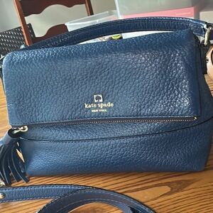 Kate Spade New York Leather Bag blue Pebble Crossbody Handbag Purse Tassel.